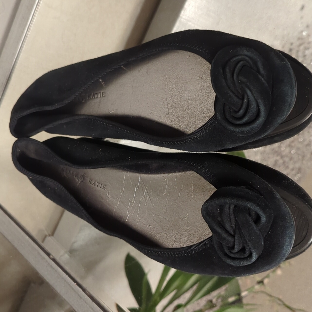 Kelly & Katie Black Velvet Flats with Rose Accent
